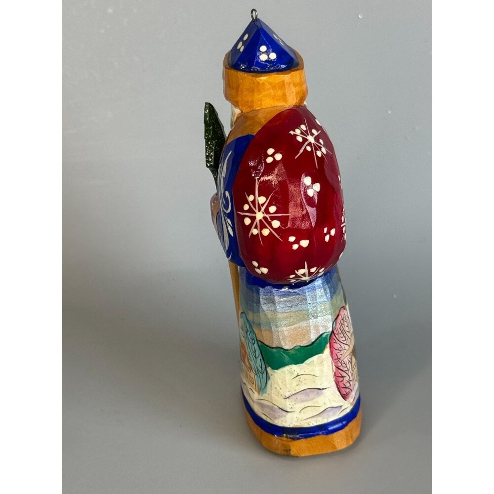 Hand Carved Russian Ded Moroz Father Frost Santa Ornament Signed 4 1/2" - Picture 4 of 6
